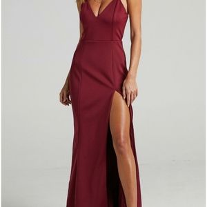 Wine coloured maxi dress with slit